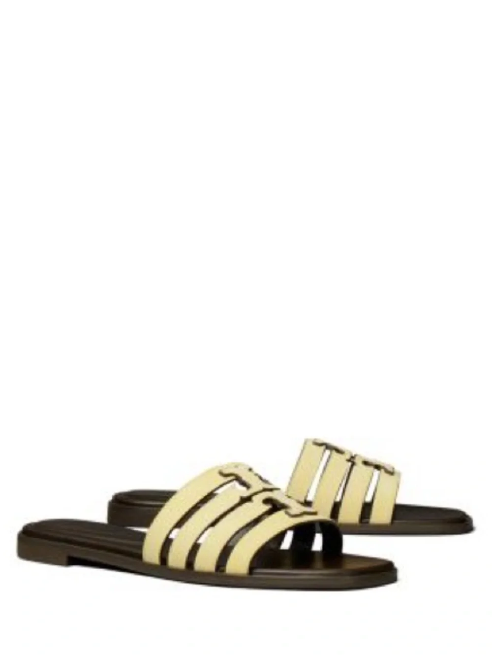 Tory Burch Pale Yellow Leather Slide Mules New With Original Box And Dust Bag